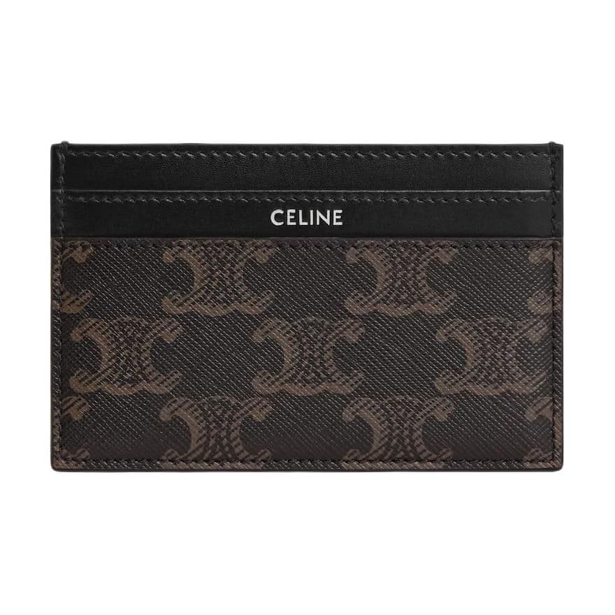 CELINE Triomphe Canvas Card Holder Medium Black & Brown Shopping Bag Set(Basic Set+Shopping Bag)