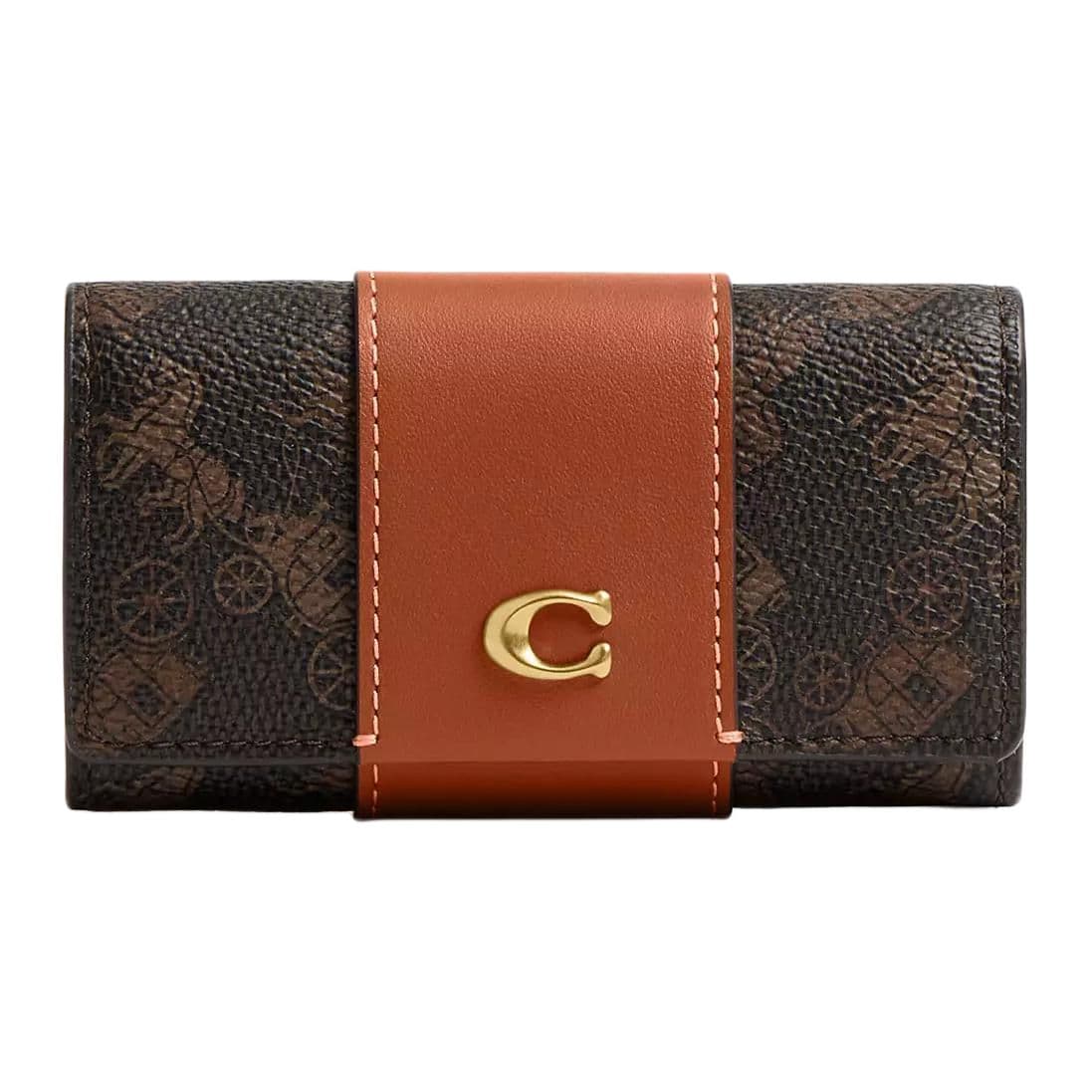 COACH Essential Coated Canvas With Calfskin Key Pouch Mini Black Brown Black Brown