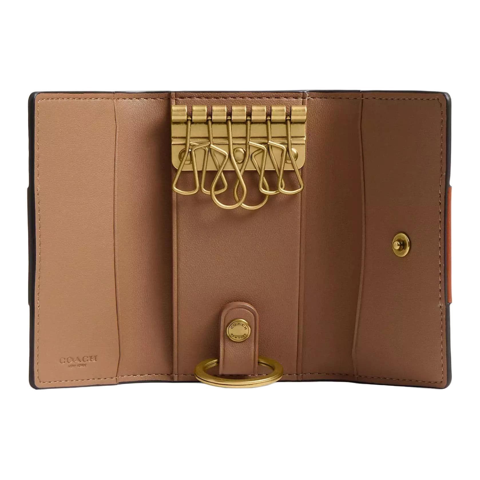 COACH Essential Coated Canvas With Calfskin Key Pouch Mini Black Brown