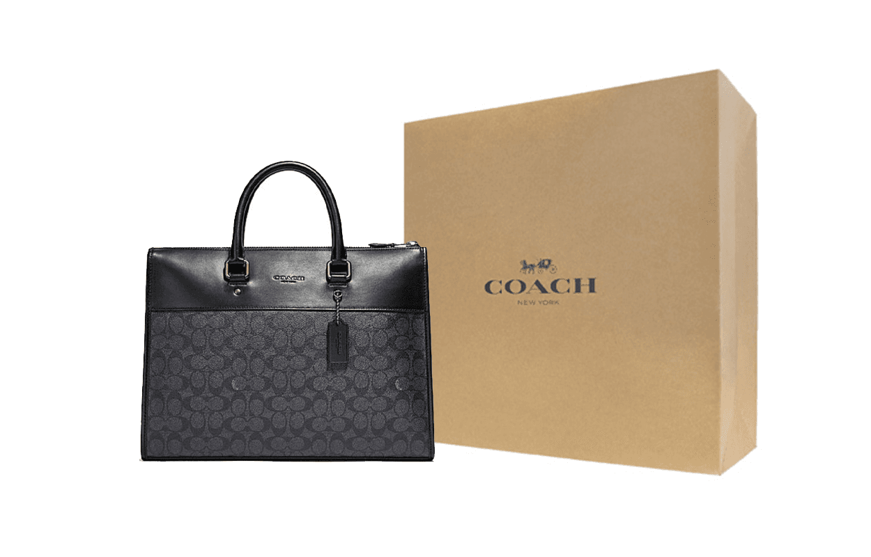 COACH Artificial With Cow Briefcase, Shoulder Bag, Crossbody Bag, Handbag Large Charcoal Black Gift Box Set (Basic Set+Yellow Box)