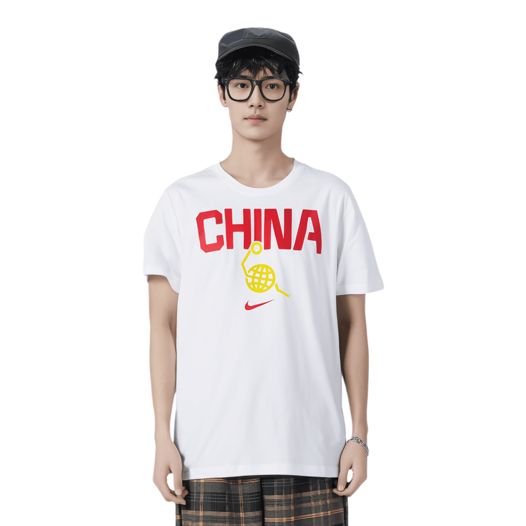 Nike Dri Fit T Shirt White/White/Travel Yellow/Comet Red
