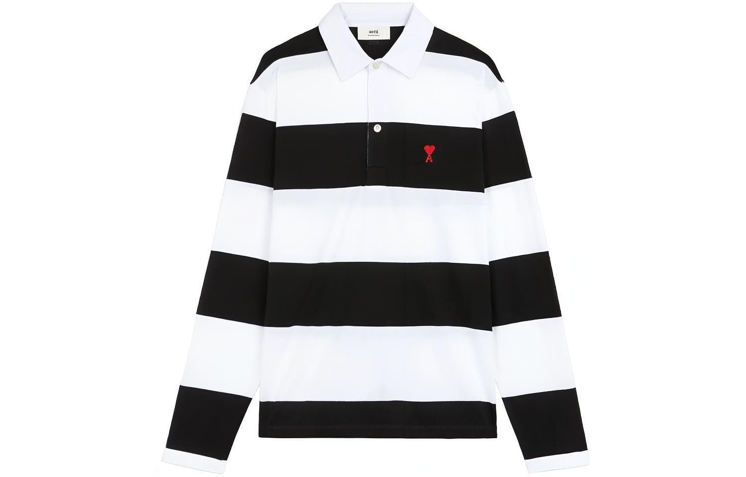 AMIPARIS Polo Shirts Black/White Polo Collar Moderate Straight Fit