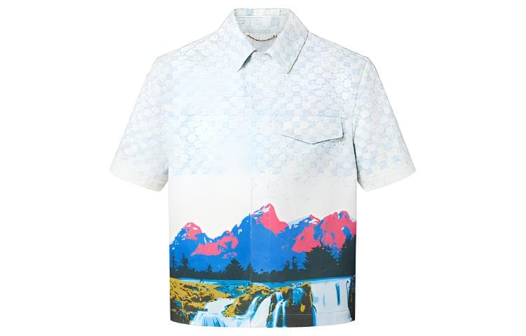 LOUIS VUITTON Landscape Short Sleeved Denim Shirt White