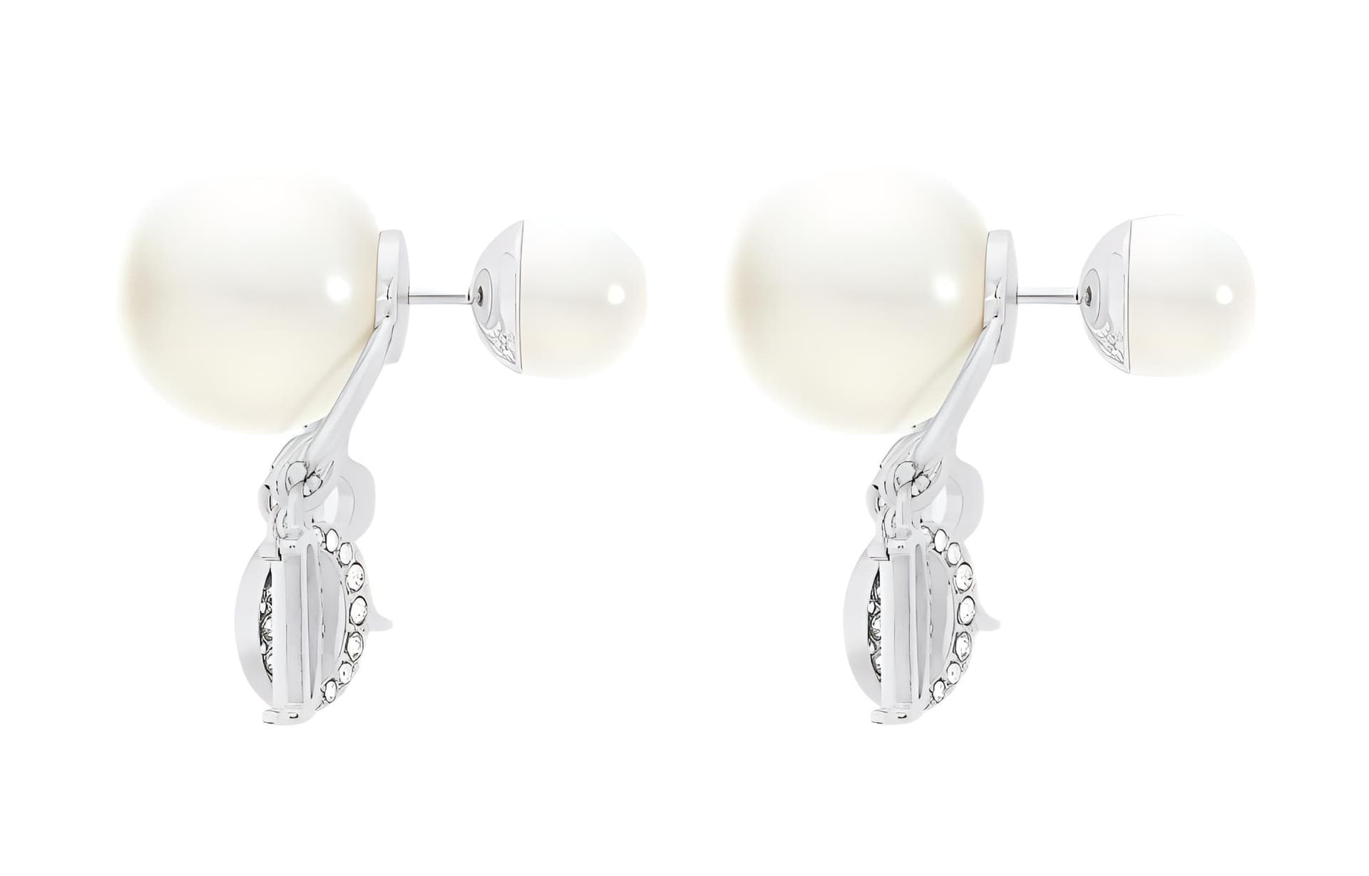 DIOR Resin, Faux Crystal, Metal Earrings White