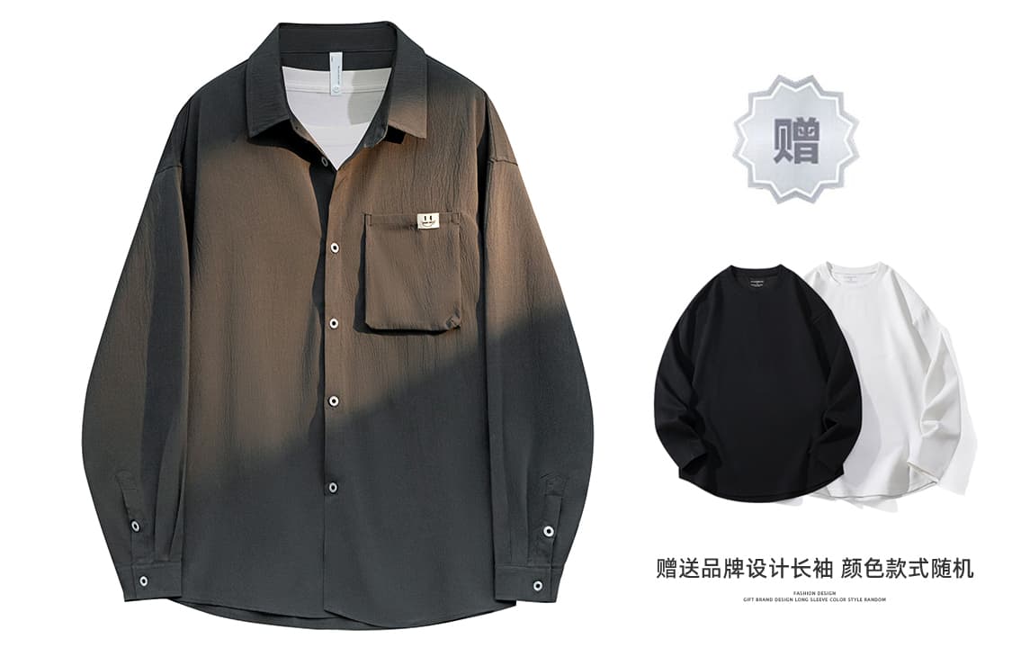 BOBBY ABLEY Shirts Pointed Collar Moderate Other Coffee (Free LongSleeved)