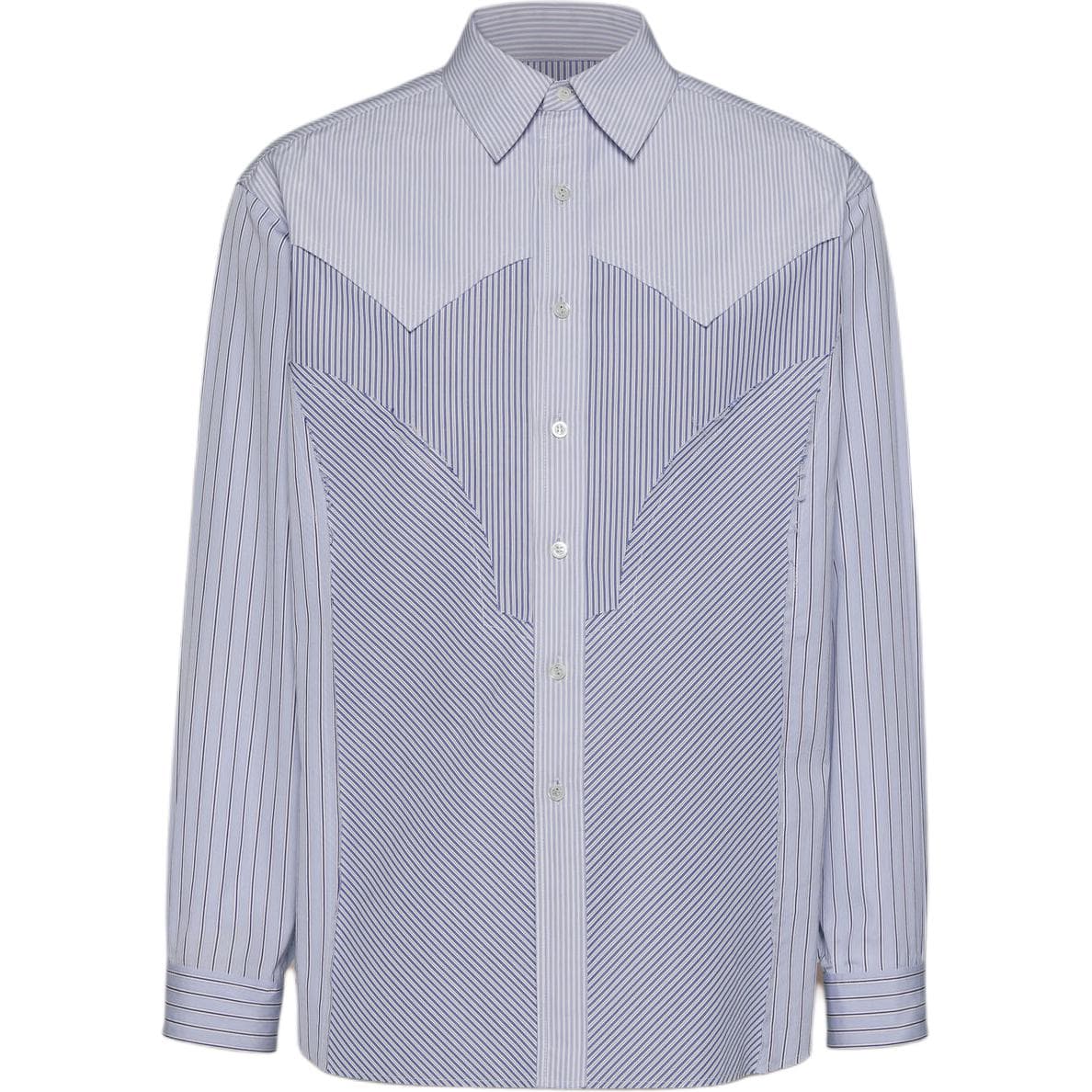 Maison Margiela Panelled Striped Button Up Shirt Blue