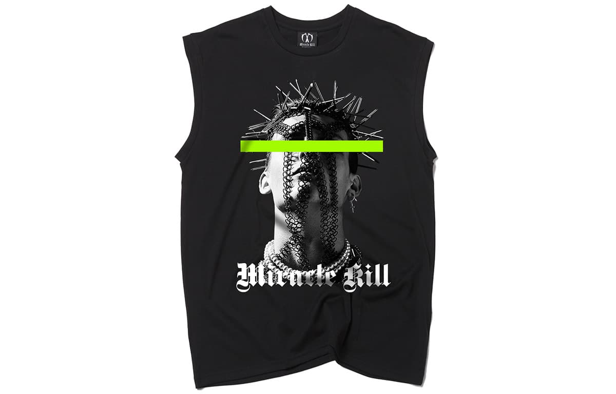 MIRACLE KILL Tank Tops Crew Neck Moderate Other Black Cyan