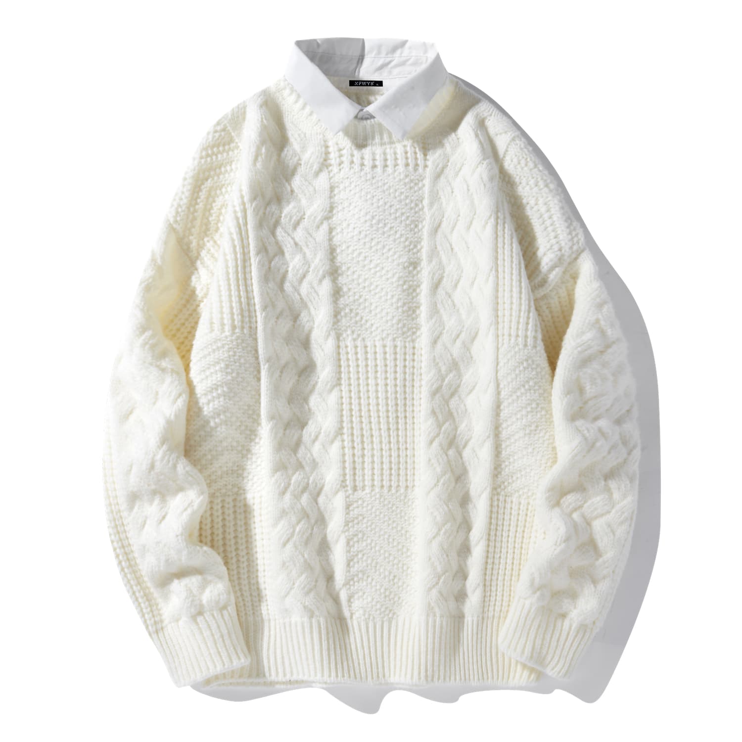 NFWYS Sweaters Lapel Moderate Mock Two Piece Ecru