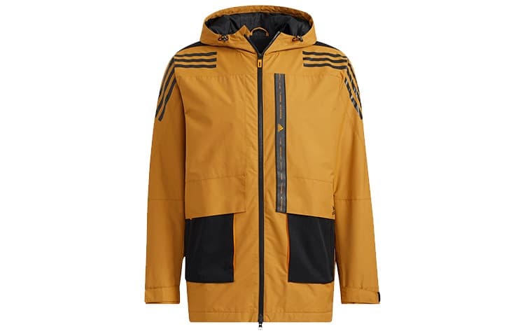 Adidas Color Block Sports Hooded Fleece Lined Jacket Wheat Brown