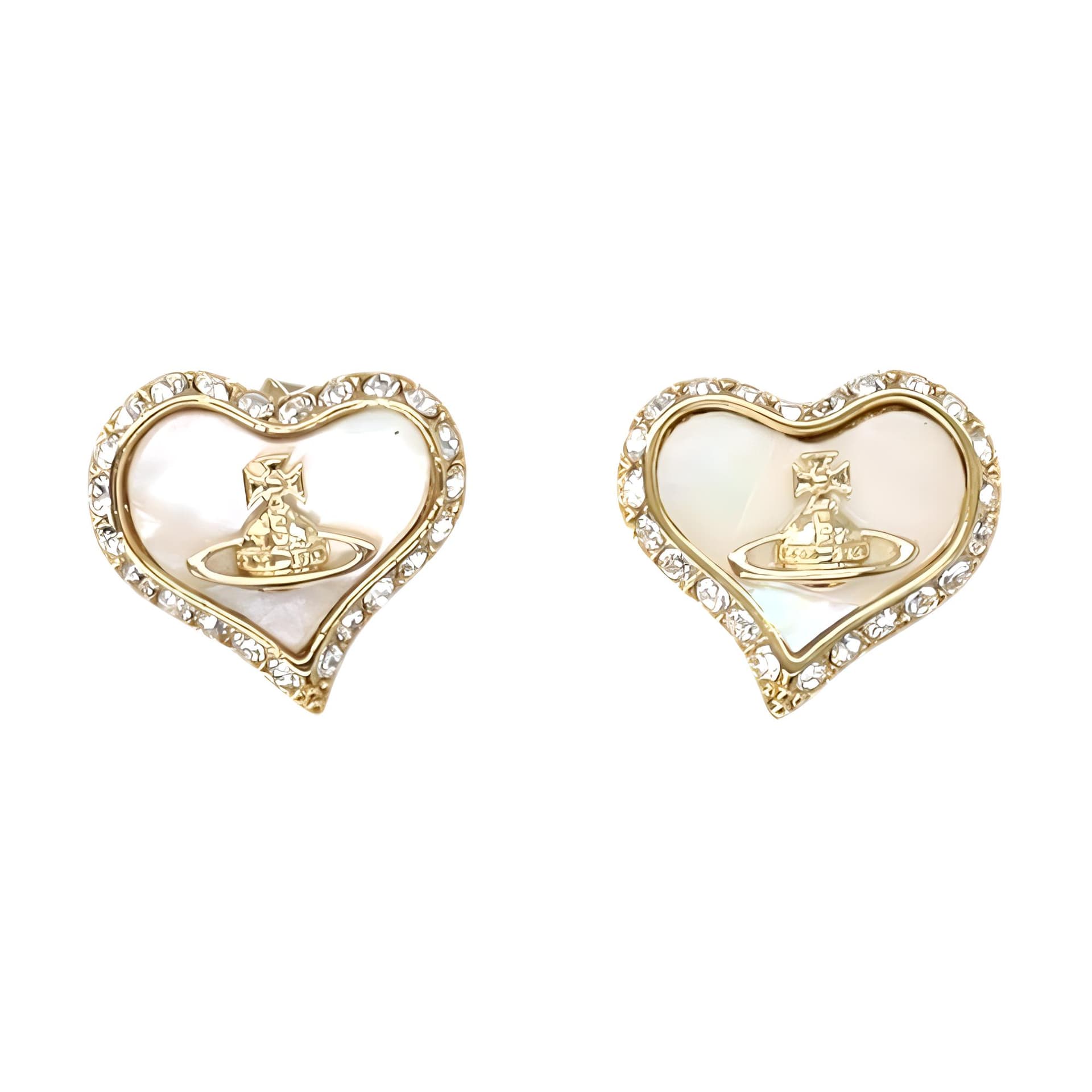 Vivienne Westwood Orb Heart Shaped Embellished Earrings Gold