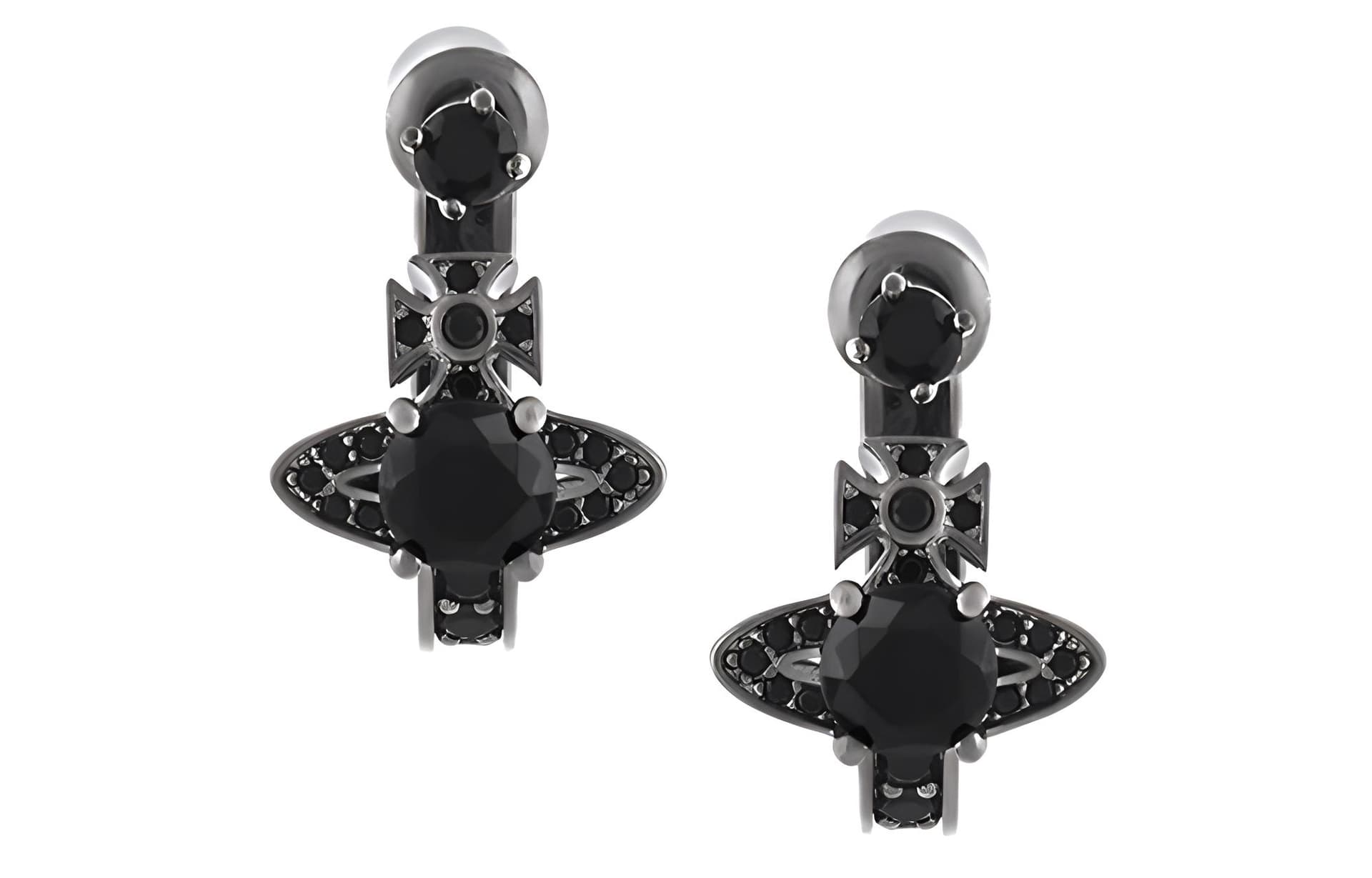 Vivienne Westwood Rhinestone Earrings Gunmetal Gray