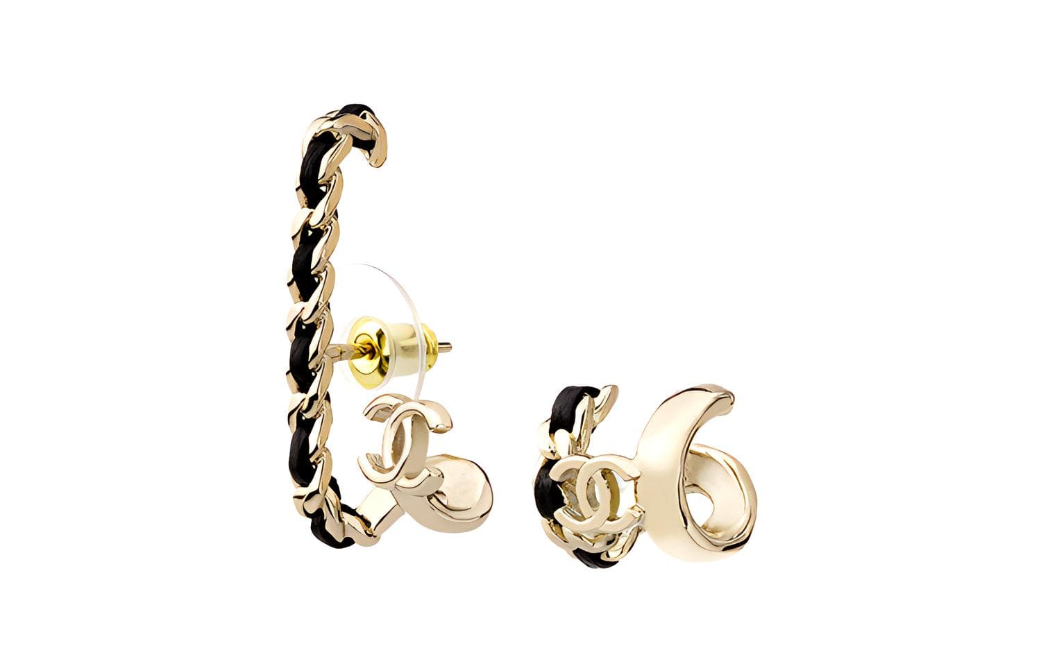 CHANEL Clip On Earrings Black Gold