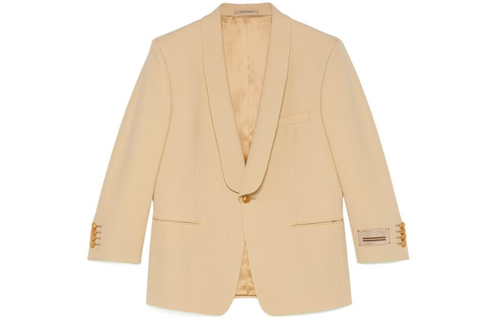 GUCCI Logo Patch SingleBreasted Blazer Ivory White