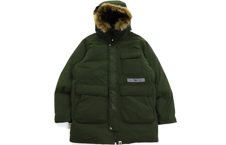 A BATHING APE Loose Fit Long Down Coat Green