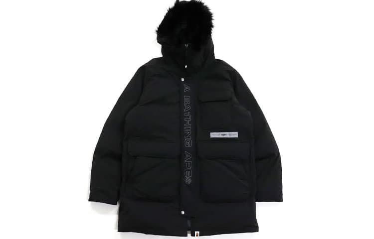 A BATHING APE Loose Fit Long Down Coat Black