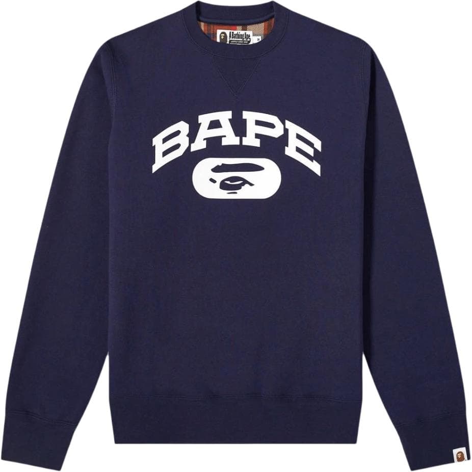 A BATHING APE Check Crewneck Dark Blue
