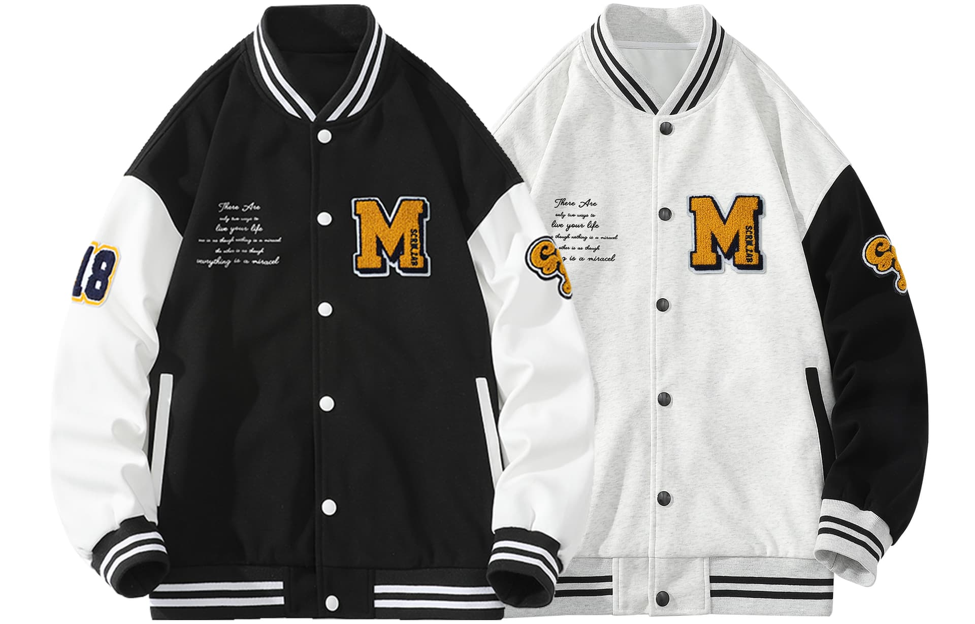 SCRM Baseball Jerseys Baseball Collar Moderate Straight Fit 2 Pack (Black+White Gray)
