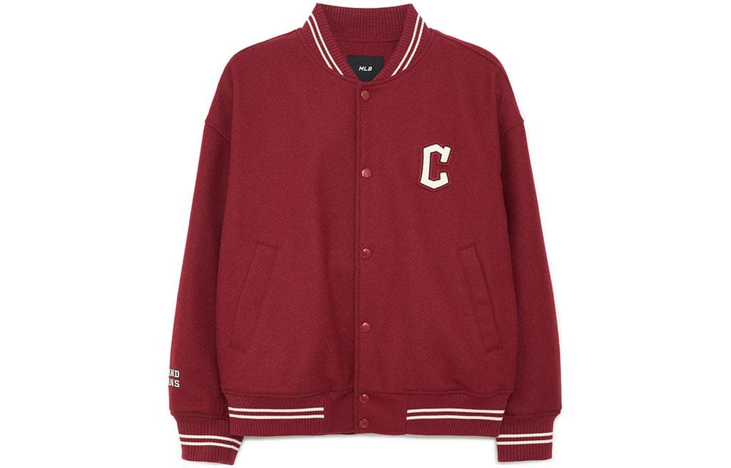 MLB Cleveland Indians Baseball Jackets Dark Burgundy Baseball Collar Moderate Straight Fit