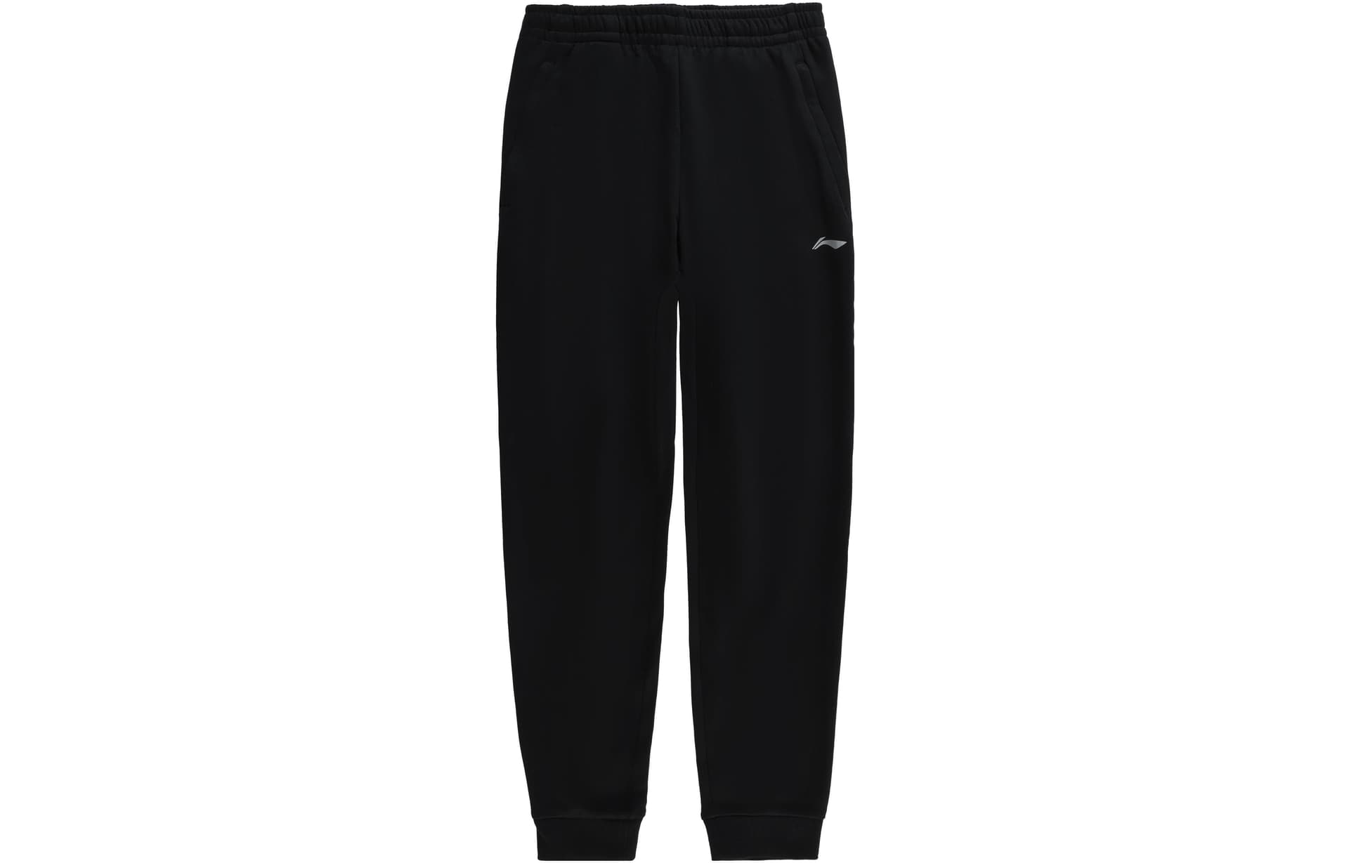 Li Ning Table Tennis Logo Print Solid Color Elastic Cuff Fleece Lined Knitted Sweatpants Black