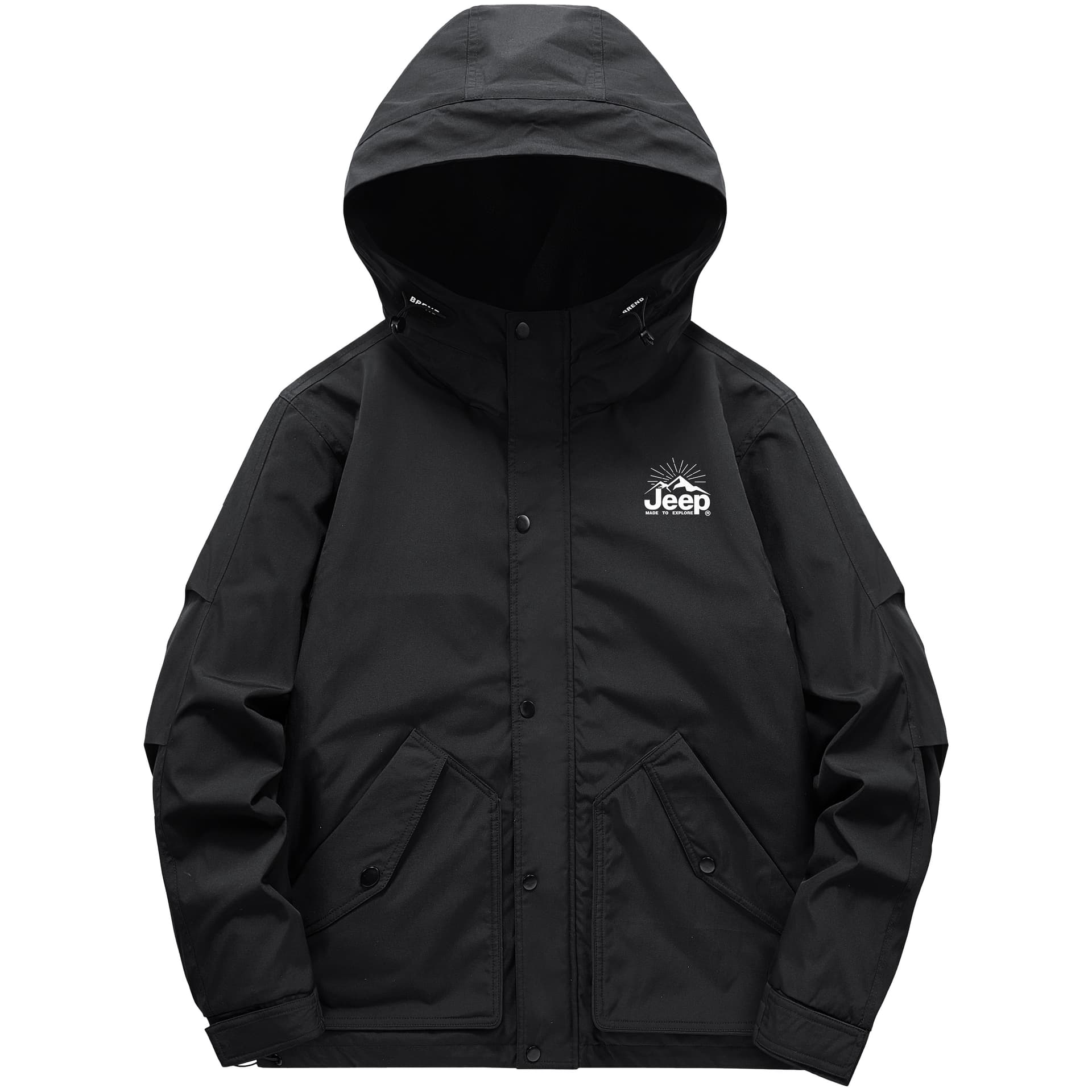 Jeep Puffer Jackets Hooded Thickened Cargo Puffer Jacket Black