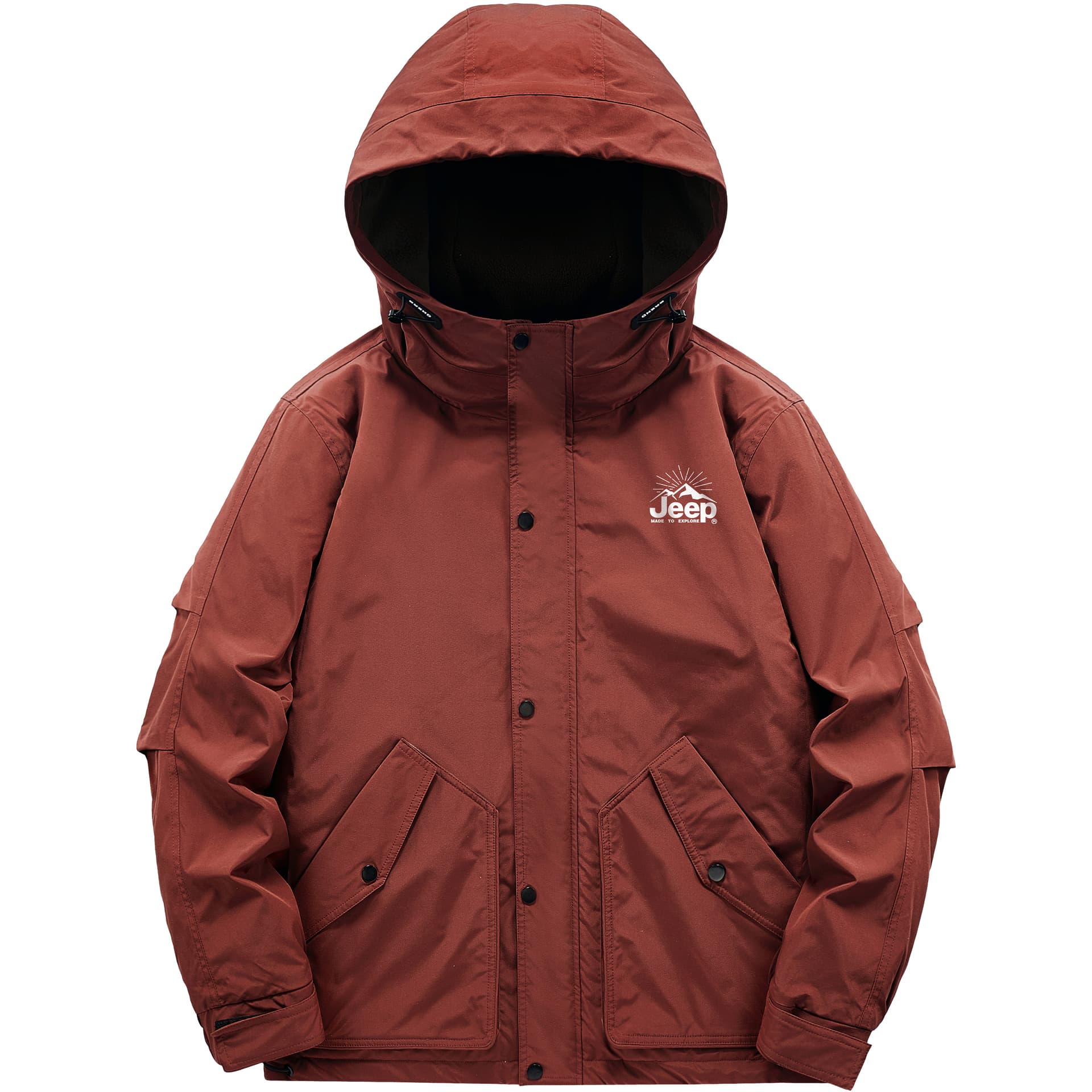 Jeep Puffer Jackets Hooded Thickened Cargo Puffer Jacket Red