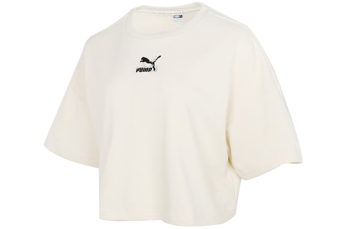 PUMA Crop Tops Ecru Crew Neck Moderate