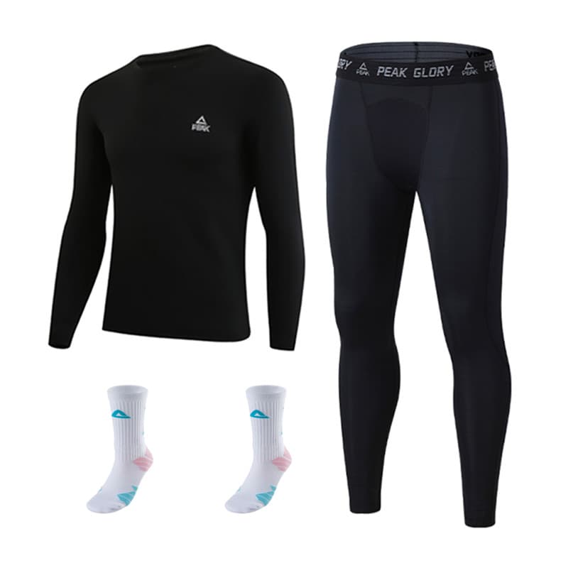 PEAK Fitness Sets Crew Neck Thickened Fleece Lined Black FleeceLined Set+Lake Blue 2 Pack