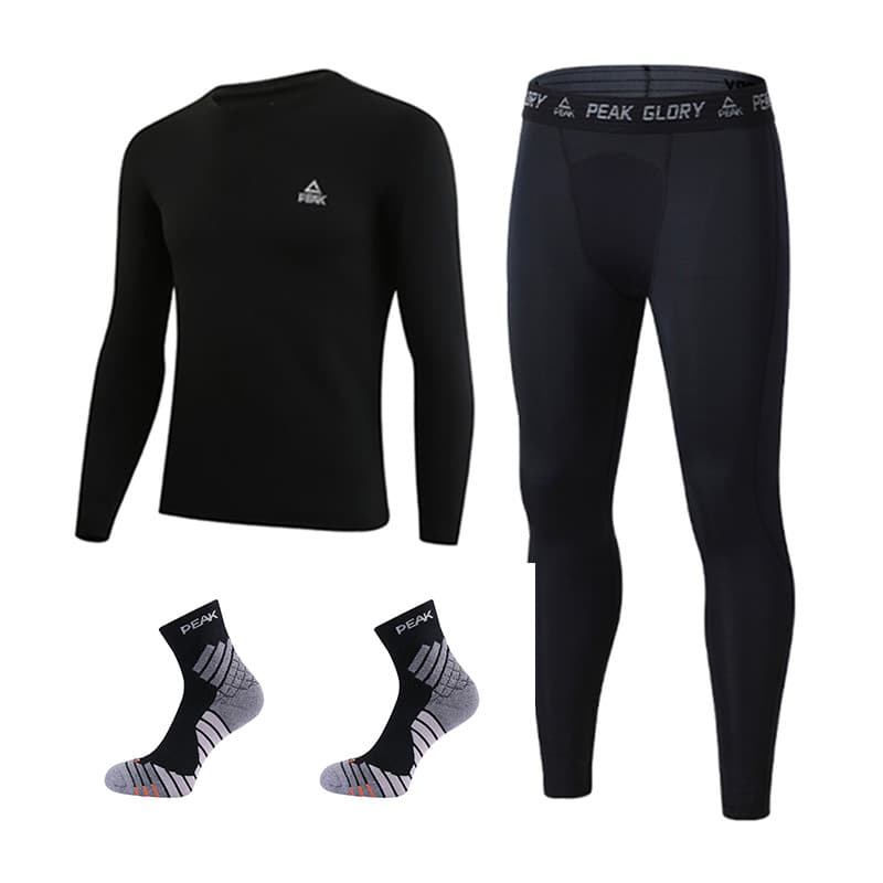 PEAK Fitness Sets Crew Neck Thickened Fleece Lined Black FleeceLined Set+Black Gray Crew 2 Pack