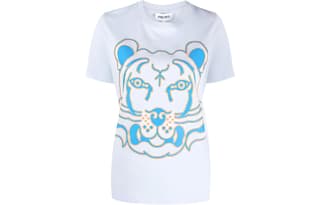 KENZO Neon Tiger Print Pullover Short Sleeved T Shirt White Blue