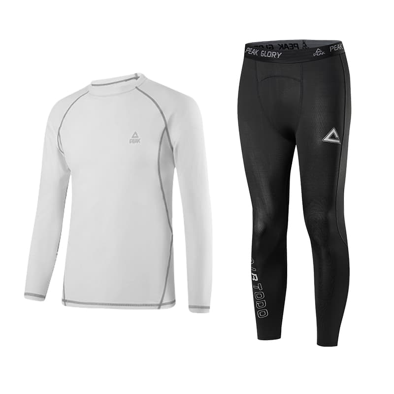 PEAK Fitness Sets Crew Neck Thin White LongSleeved Shirt+Black