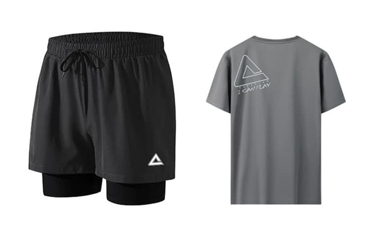 PEAK x DASANJIAOXILIE NICE Fitness Set Black KneeLength Pants+Gray ShortSleeved Shirt