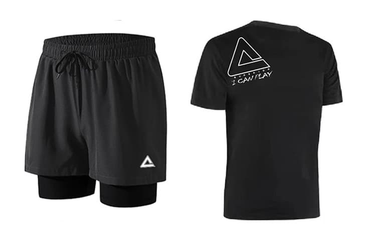 PEAK x DASANJIAOXILIE NICE Fitness Set Black KneeLength Pants+Black ShortSleeved Shirt