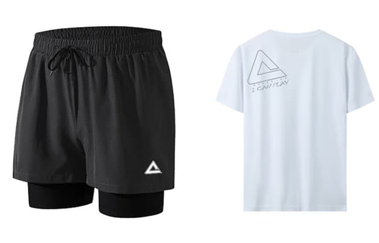 PEAK x DASANJIAOXILIE NICE Fitness Set Black KneeLength Pants+White ShortSleeved TShirt