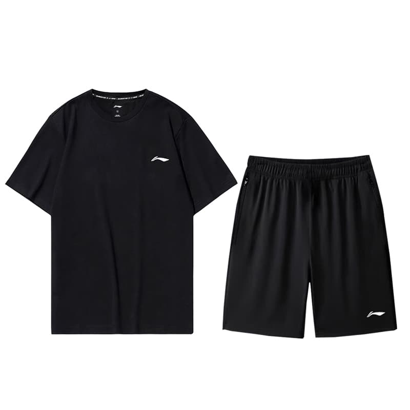 Li Ning Sportswear Black Set (Black Short-Sleeved T-Shirt+Black Shorts)