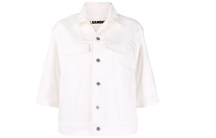JIL SANDER Denim Jackets White Lapel Moderate Straight Fit White