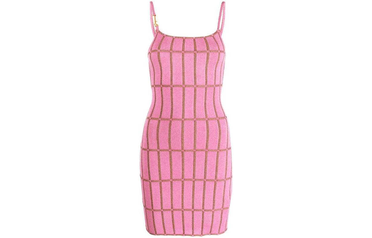Jacquemus La Robe Maille Malha Checked Mini Dress Pink