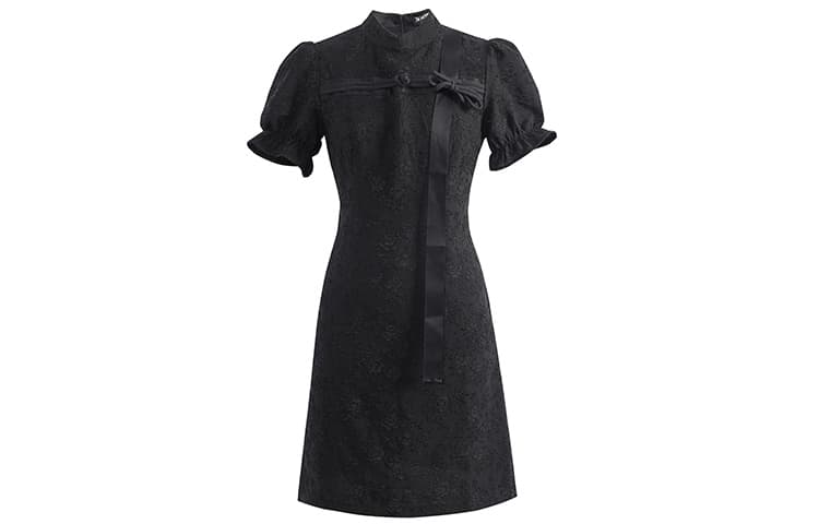 JK&JS Short Sleeved Black Stand Collar Moderate Short Black