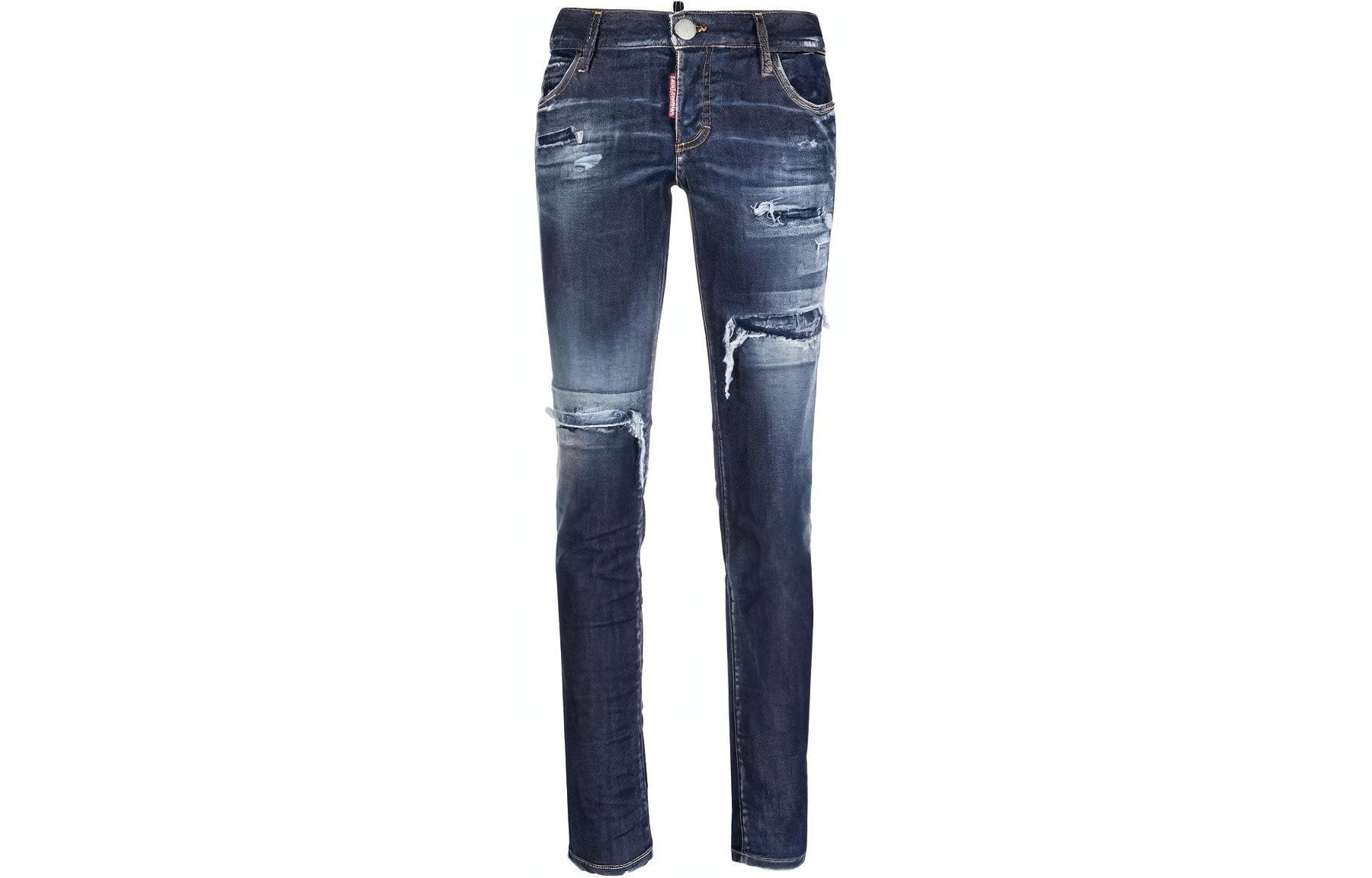 Dsquared2 Logo Patch Distressed Skinny Jeans Marine Blue