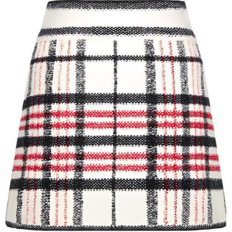 Christian DIOR Pre Owned Plaid Tweed Skirt Beige