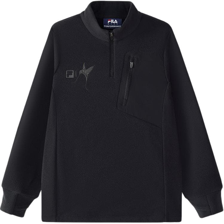 FILA x JAMES JEAN Sweatshirt PERFORMANCE Collection, Fleece Lined Thermal Stand Collar Sports Black Teenagers