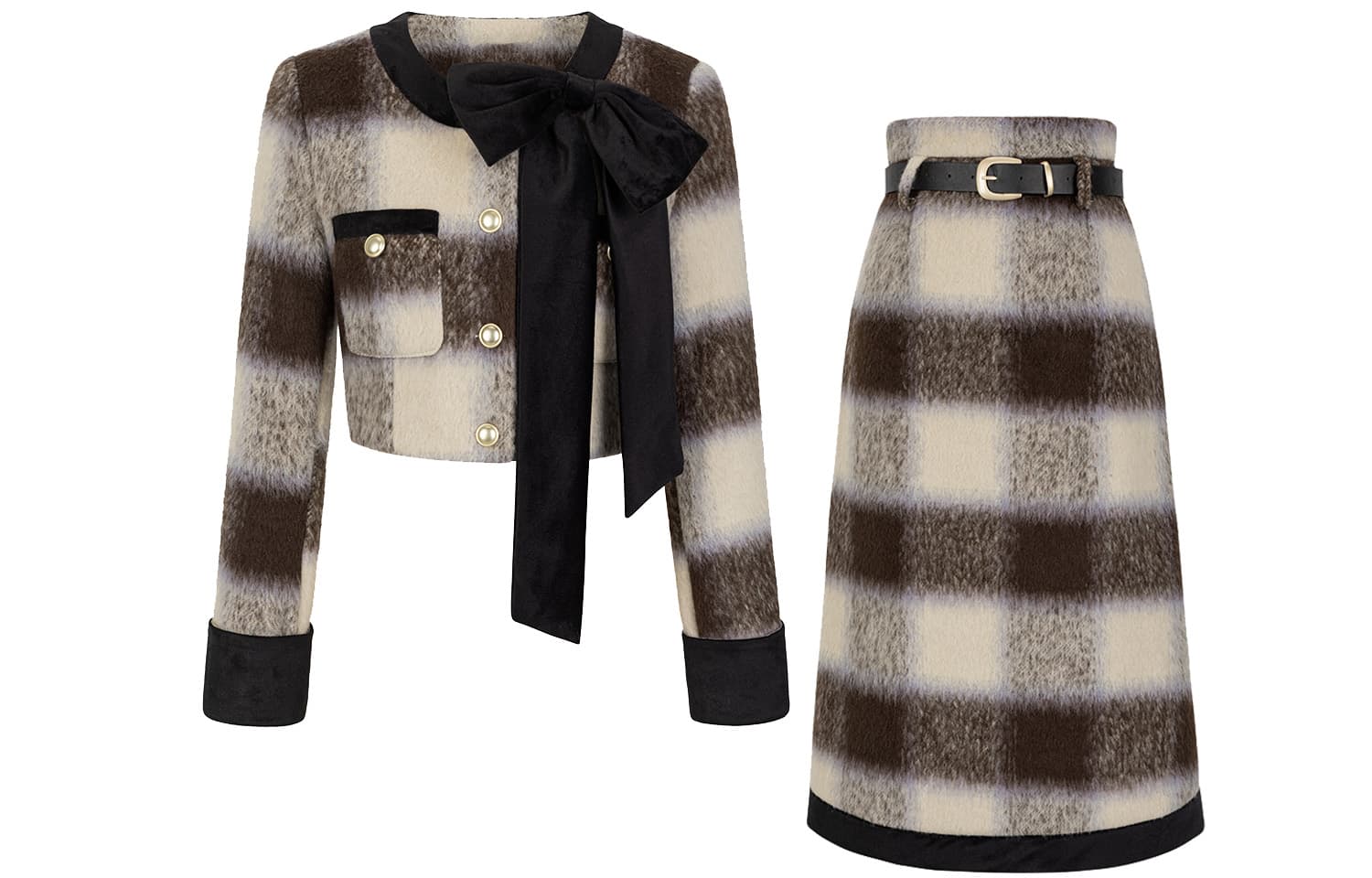 UPNANAWANG Two Piece Skirt Sets Crew Neck Moderate Mid Length Clothing Sets (Coat+Skirt)