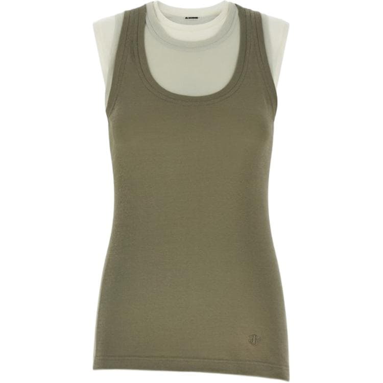 JIL SANDER Layered Crewneck Tank Clothing Sets (White+Light Green+Dark Green)