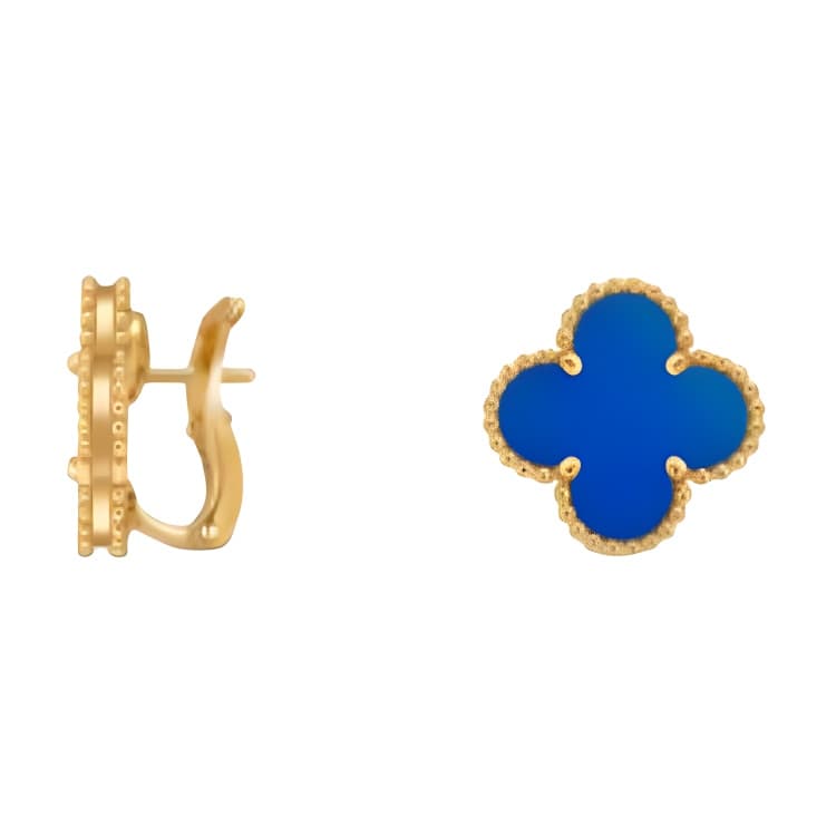 Van Cleef & Arpels Alhambra 18K Gold Blue Agate Earrings Gold