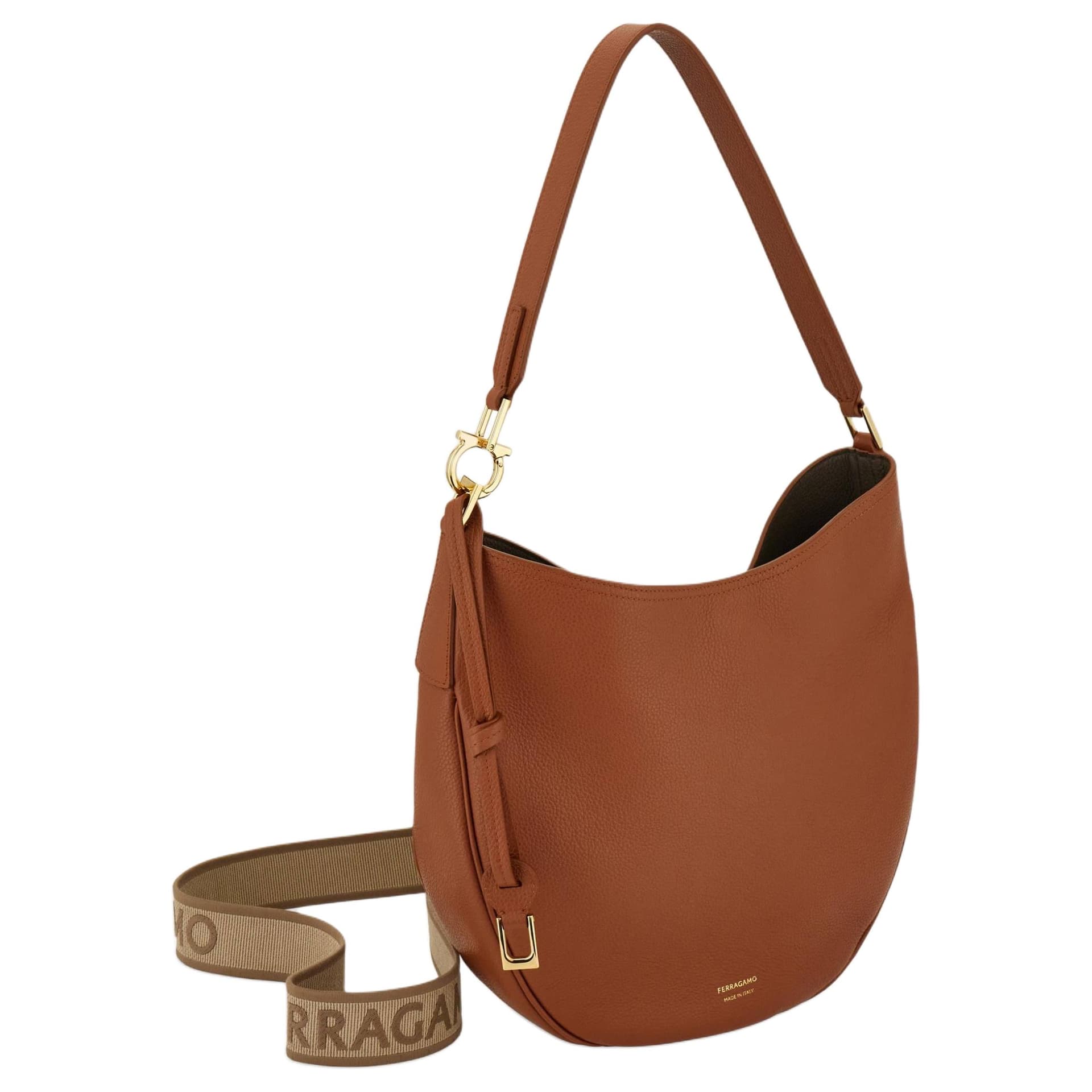 FERRAGAMO Calfskin Hobo Bag Shoulder Bag Medium Tan