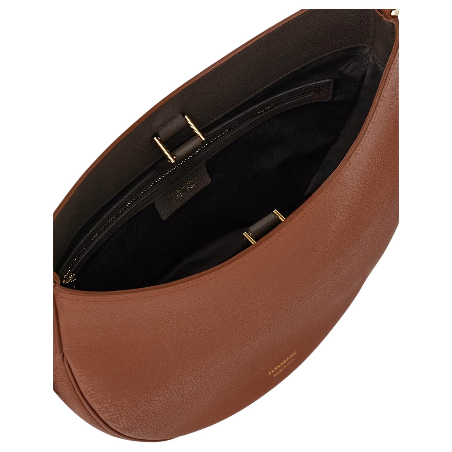 FERRAGAMO Calfskin Hobo Bag Shoulder Bag Medium Tan