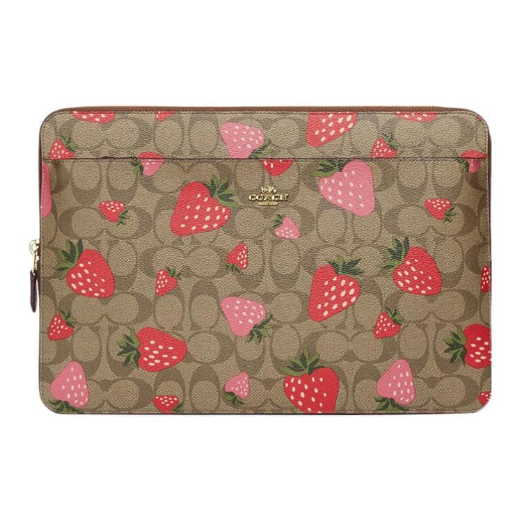 COACH Coated Canvas With Briefcase Laptop Bag Large Brown & Red Basic Set (Bag+Dust Bag)