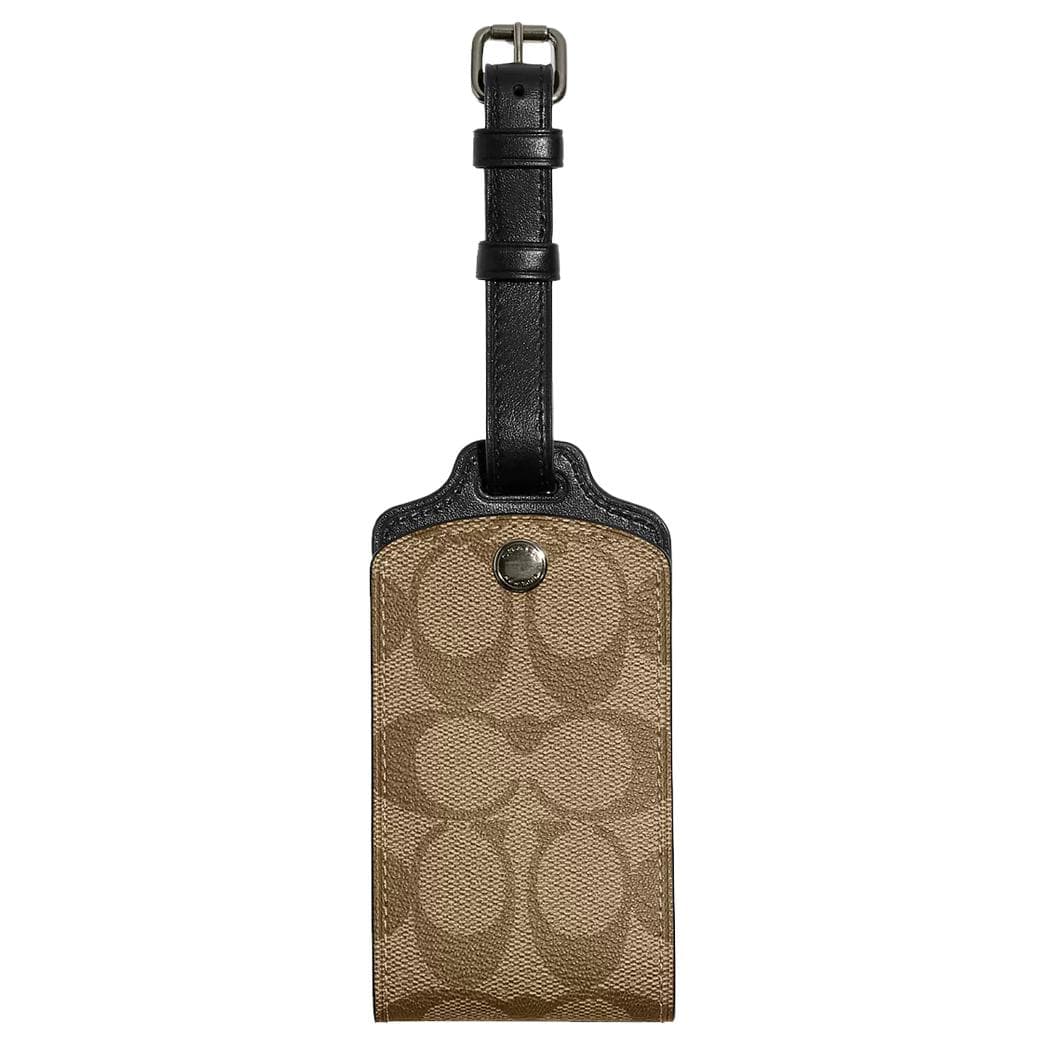 COACH Coated Canvas With Refined Calfskin Luggage Tag Brown Brown