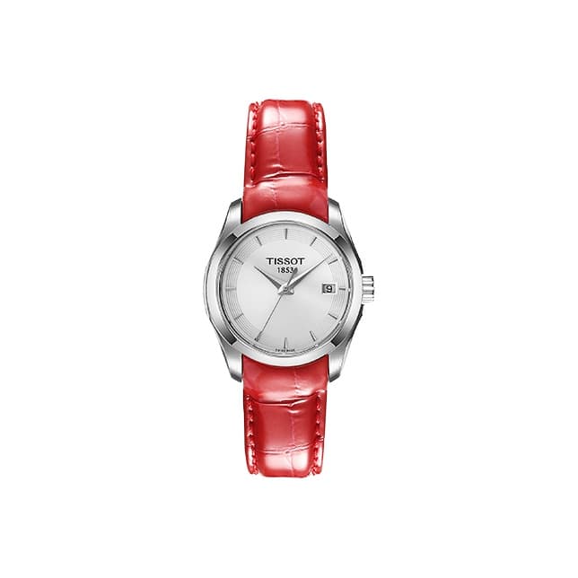 TISSOT Kutu Collection Quartz Movement 100m Waterproof Watch 32mm Silver Dial Stainless Steel Case White Dial Red Belt