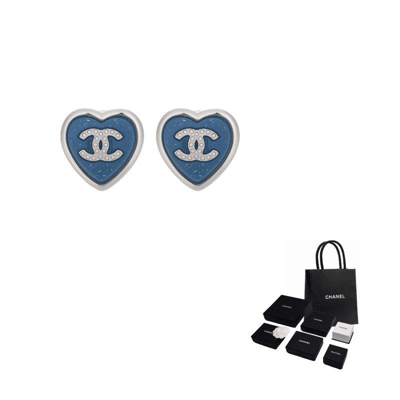 CHANEL Stud Earrings Blue Blue