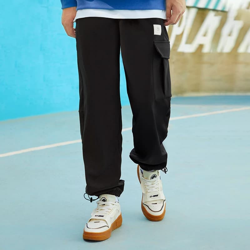 Li Ning Solid Color Lace Up Elastic Cuff Fleece Lined Knitted Sweatpants